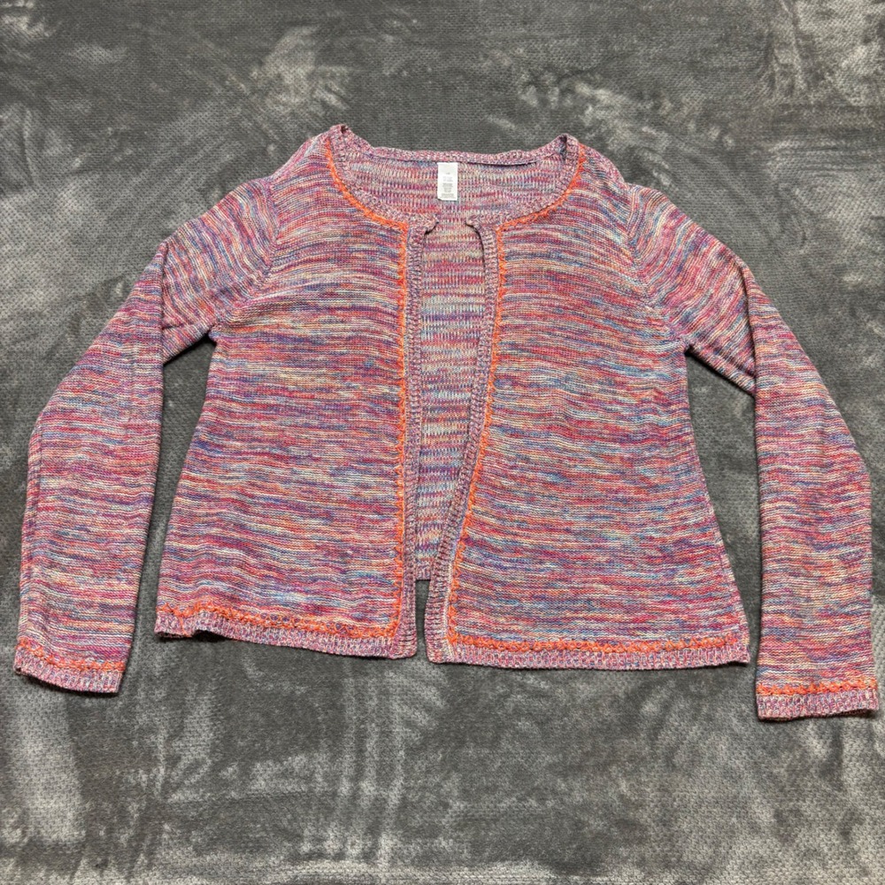 Space Dye Cotton Knit Open Front Cardigan Pink Blue Orange Large‎